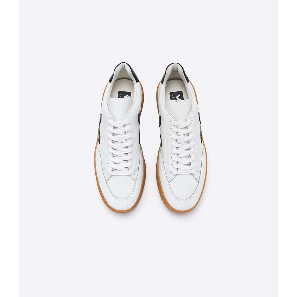 Women's Veja V-12 LEATHER Sneakers White/Black/Beige | SG 670LIS